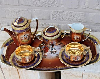 Seltene antike Böhme gemarkt Porzellan Napoleon tete a tete Tee Kaffee Gedeck Tassen