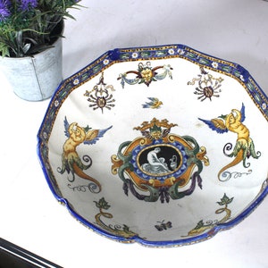 Vintage gien faience porcelain mythological scene bowl