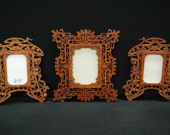 Set 3 antique art nouveau wood cut photo pictures frames wall hanging set