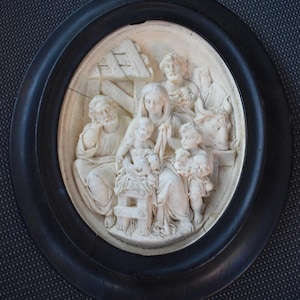 Antique french 19thc meerschaum carved nativity jesus religious plaque