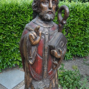 Antique french wood carved rare large saint nicholas children statue religious