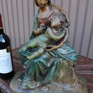 Antique large ceramic madonna child statue sculpture 1930s france