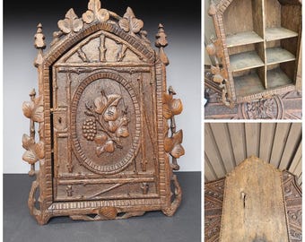 Antiek 19e woud houtsnijwerk muur apothekerskast bloemendecor