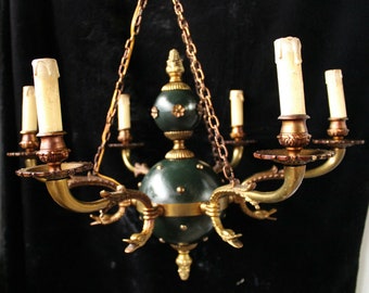 Français vintage empire bronze métal swan arms lampe lustre