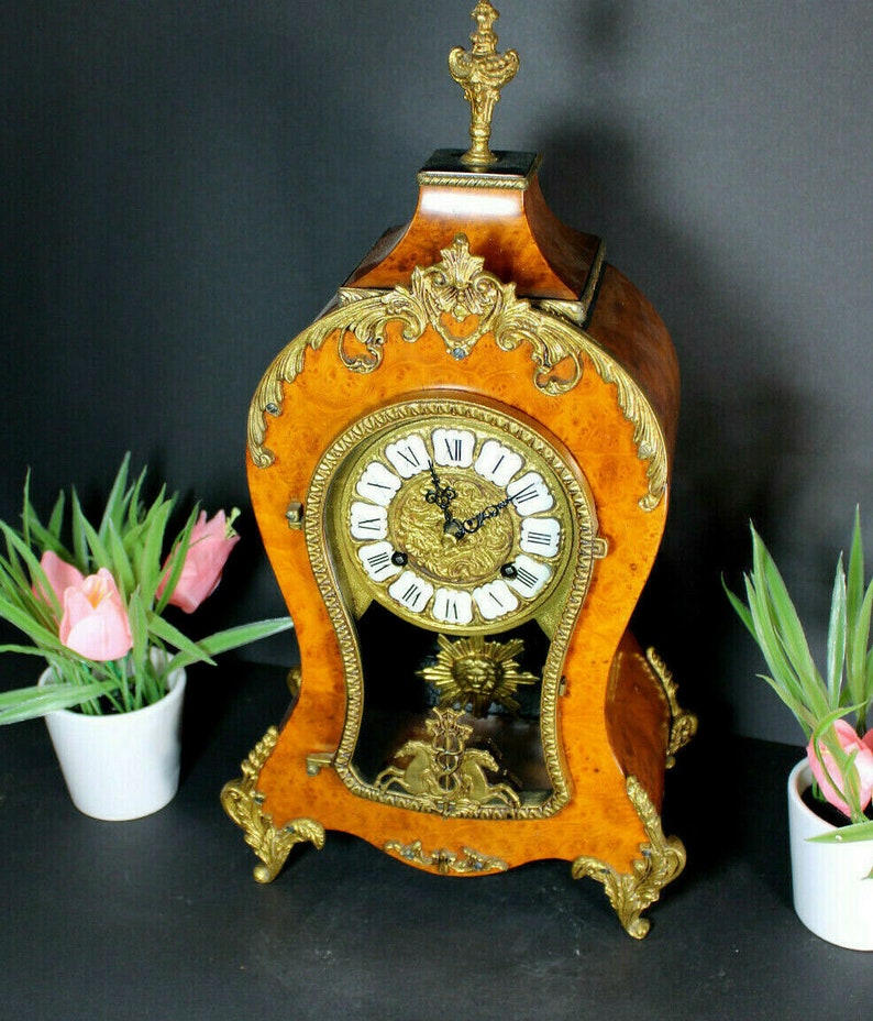 Vintage Boulle Clock Brass Horses Mantel Clock Etsy