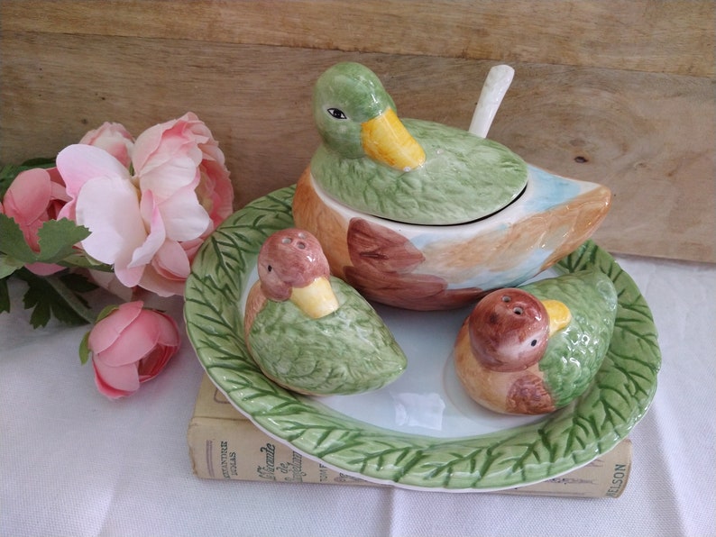 Vintage Duck Salt and Pepper Shakers Mustard Consument Set Etsy