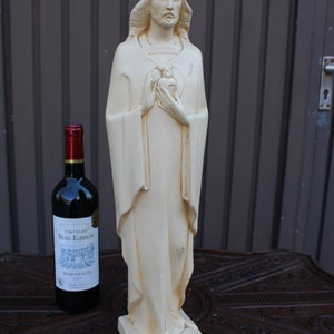 Antigo francês art déco giz de cerâmica sagrado coração jesus estátua religiosa