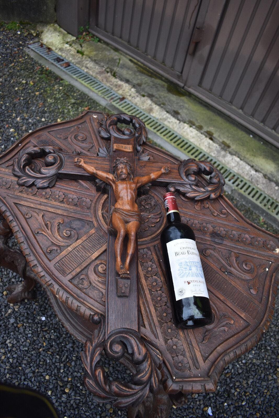 アンティーク 大型 30 インチ 木彫り 十字架 宗教 教会 希少