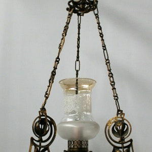 Antique art nouveau ornaments brass pendant lamp chandelier etched glass