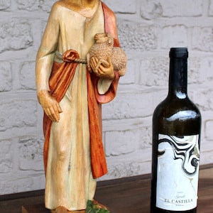 South german wood carved jesus statue sculpture with lamb 1950s