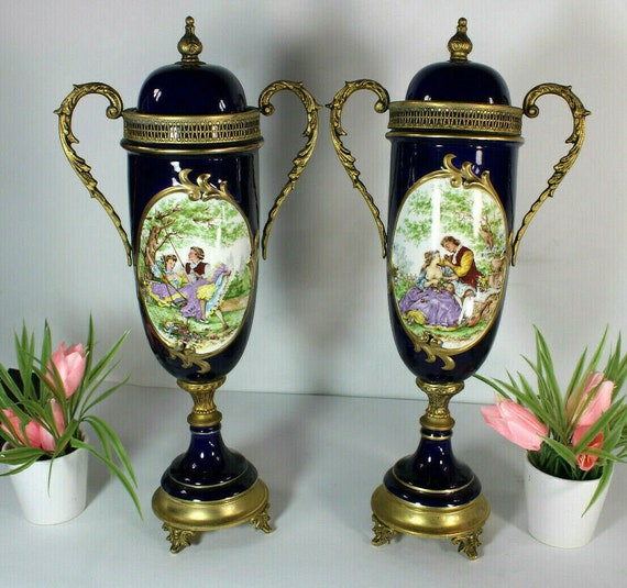 コバルトブルーの金箔装飾花瓶 花器 金彩「光琳 爽」 特大 コバルトブルー | グラスアート黒木