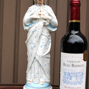 Antique bisque porcelain saint sacred heart jesus christ statue figurine