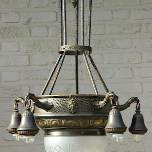 Antique french chandelier eagly bird caryatid head val saint lambert crystal