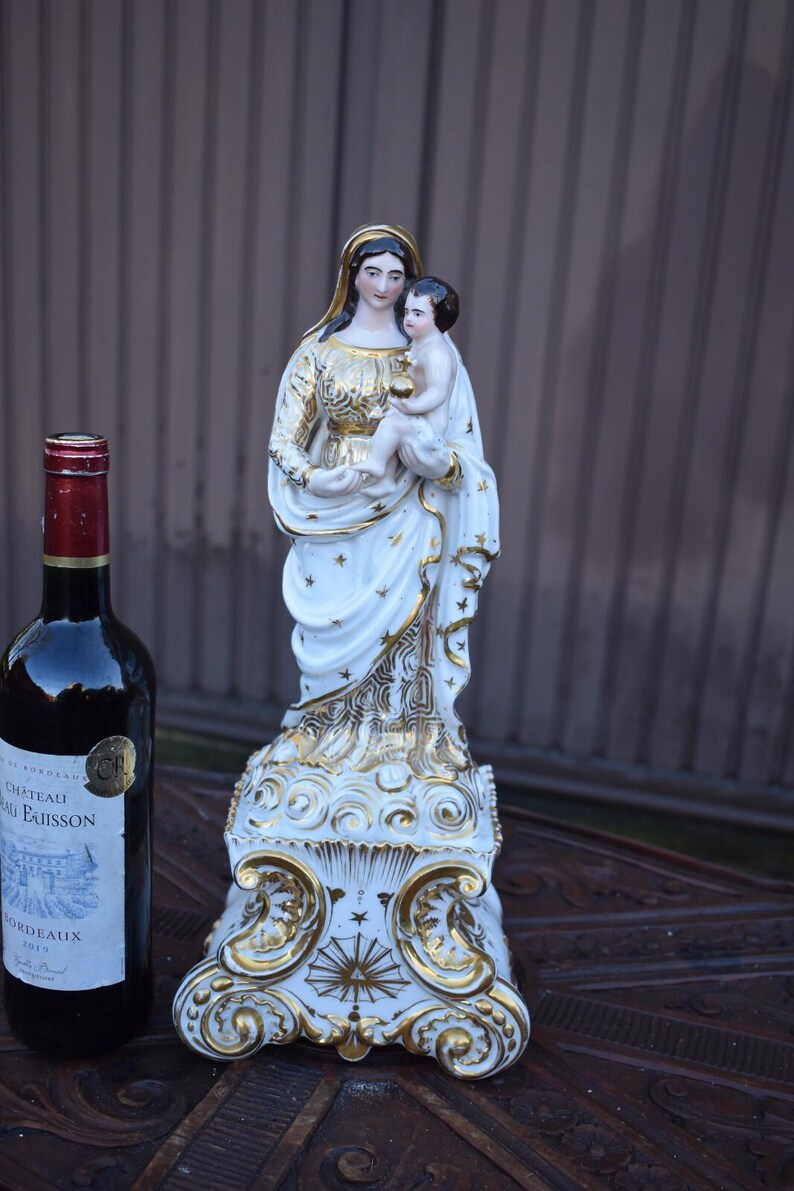 Antique Large French Vieux Paris Porcelain Madonna Child Statue ...