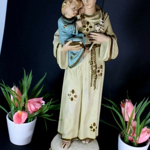 Antique french chalkware statue saint anthony religious