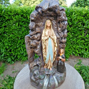 Antique french lourdes bernadette apparition ceramic chalk statue religious
