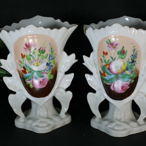 Pair antique vieux paris porcelain floral vases
