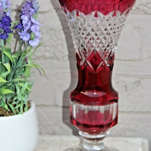 Val saint lambert crystal glass ruby red cut vase marked 1950s