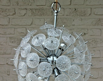 Val saint lambert crystal glass discs sputnik chandelier chrome pendant 1960