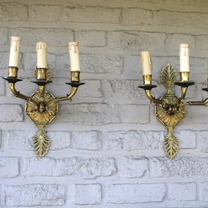 Pair french brass 3 arm wall lights sconces swan empire design