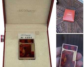 Encendedor Dupont vintage, línea 2 de arte abstracto, coral lacado en China, en estuche.