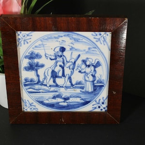Antique 1800 delft pottery blue white religious bible saint paul scene