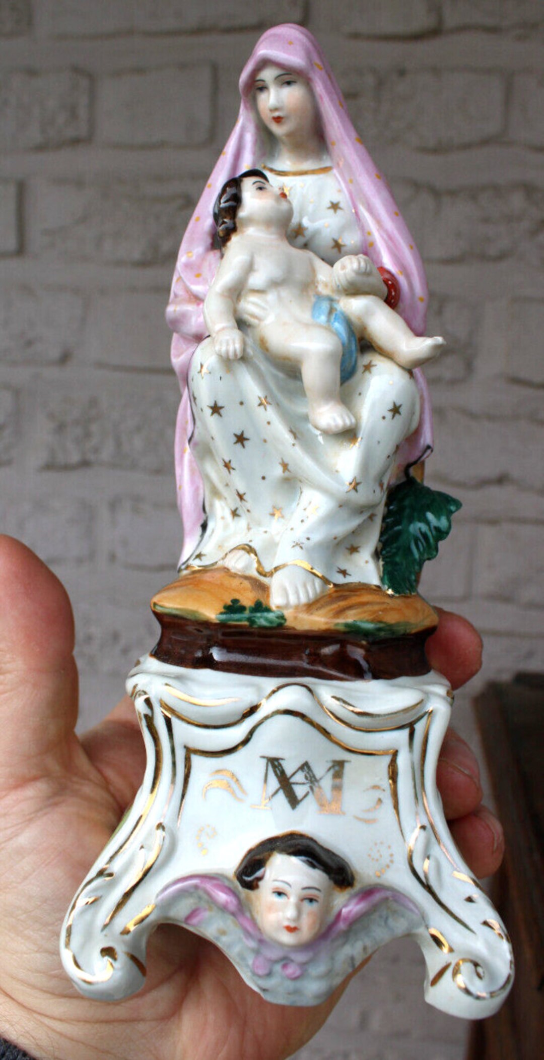 Antique French Vieux Paris Porcelain Madonna Child Angel Figurine ...