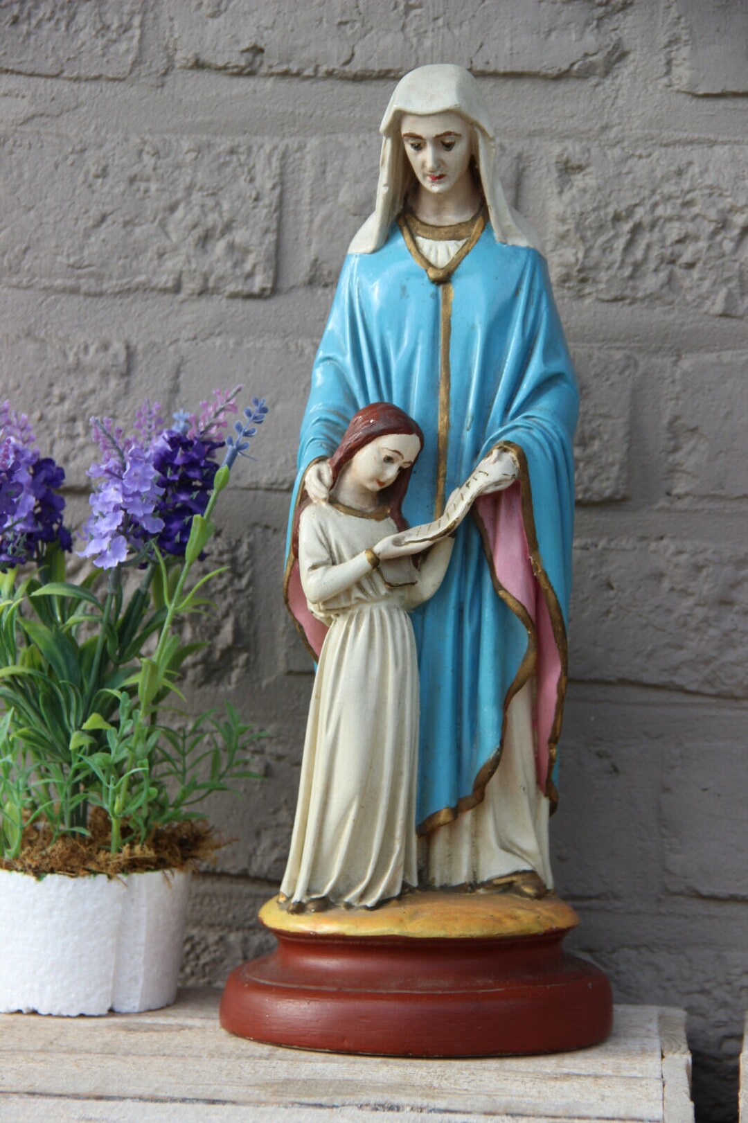 Antique French Chalkware Statue Saint Anne Anna With Child Religious Etsy