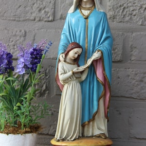 Antique french chalkware statue saint anne anna with child religious