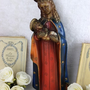 1930 chalkware maucci signed polychrome madonna sculpture religious figurine