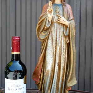 Antique ceramic chalk large sacred heart jesus christ statue figurine religious