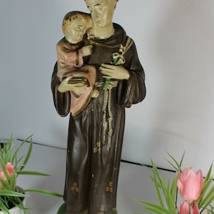 Antique chalkware statue of saint anthony figurine religious
