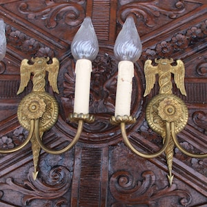 Pair french brass 1960 eagle wing arrow wall lights sconces