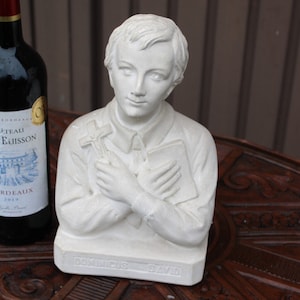 Antique ceramic chalk benedict savio bust statue religious signed