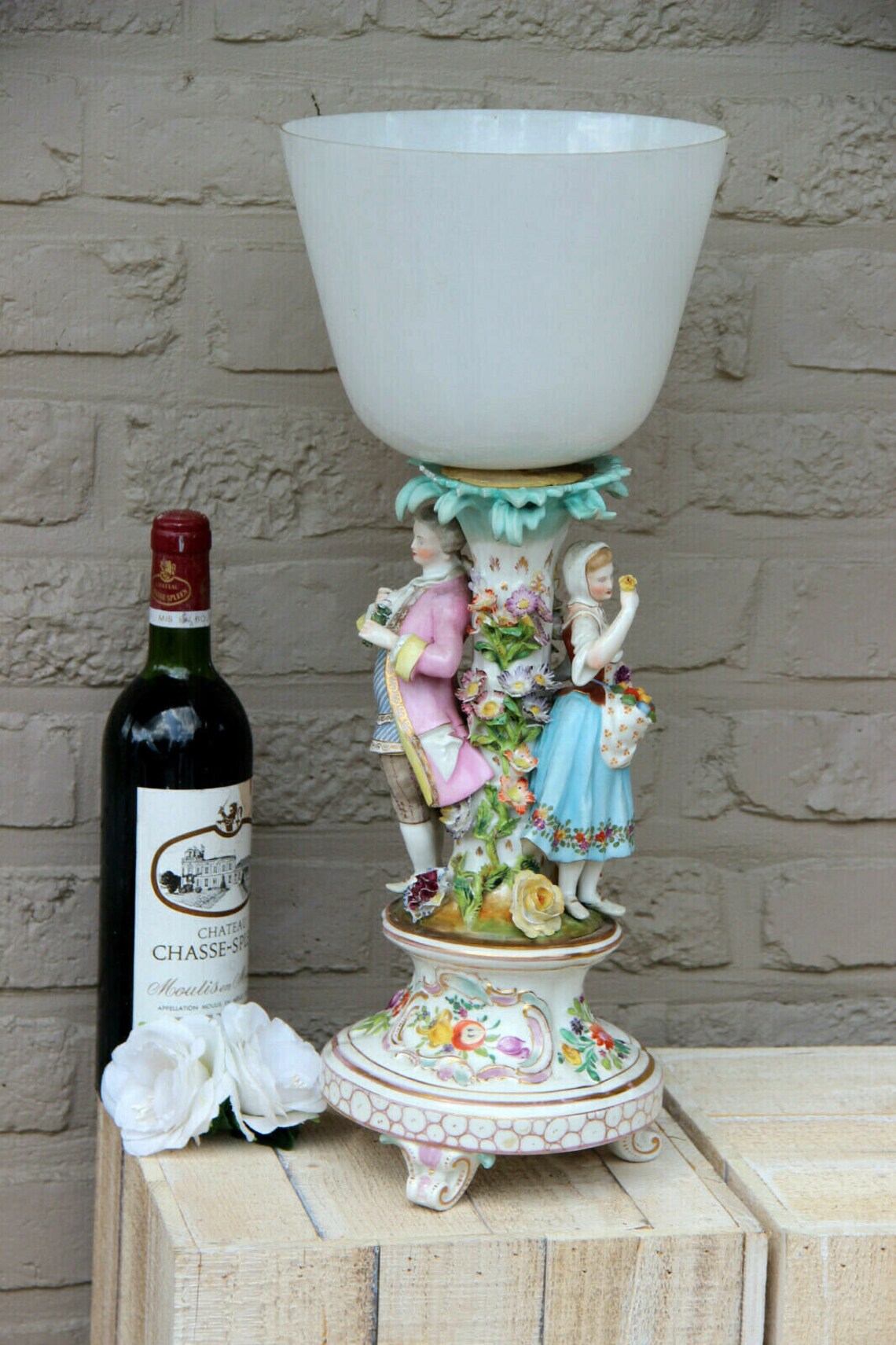 Antique German Porcelain Marked Relief Floral Decor Couple Etsy