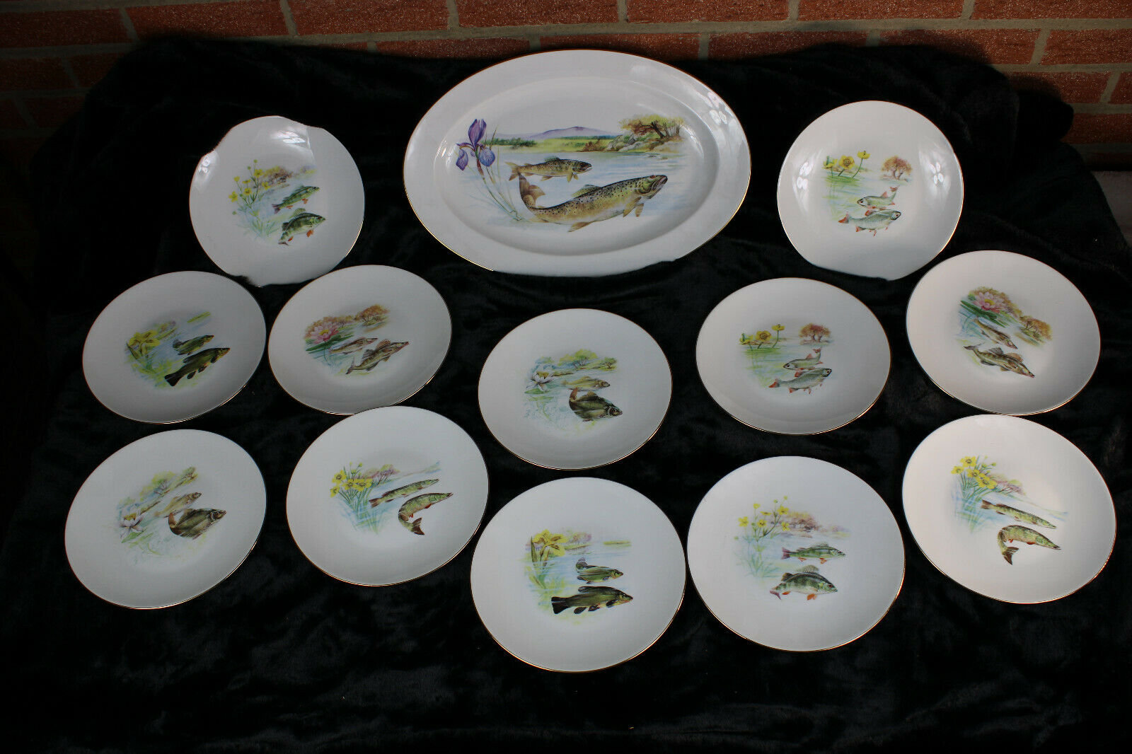 13pcs fish tableware french limoges marked porcelain plates