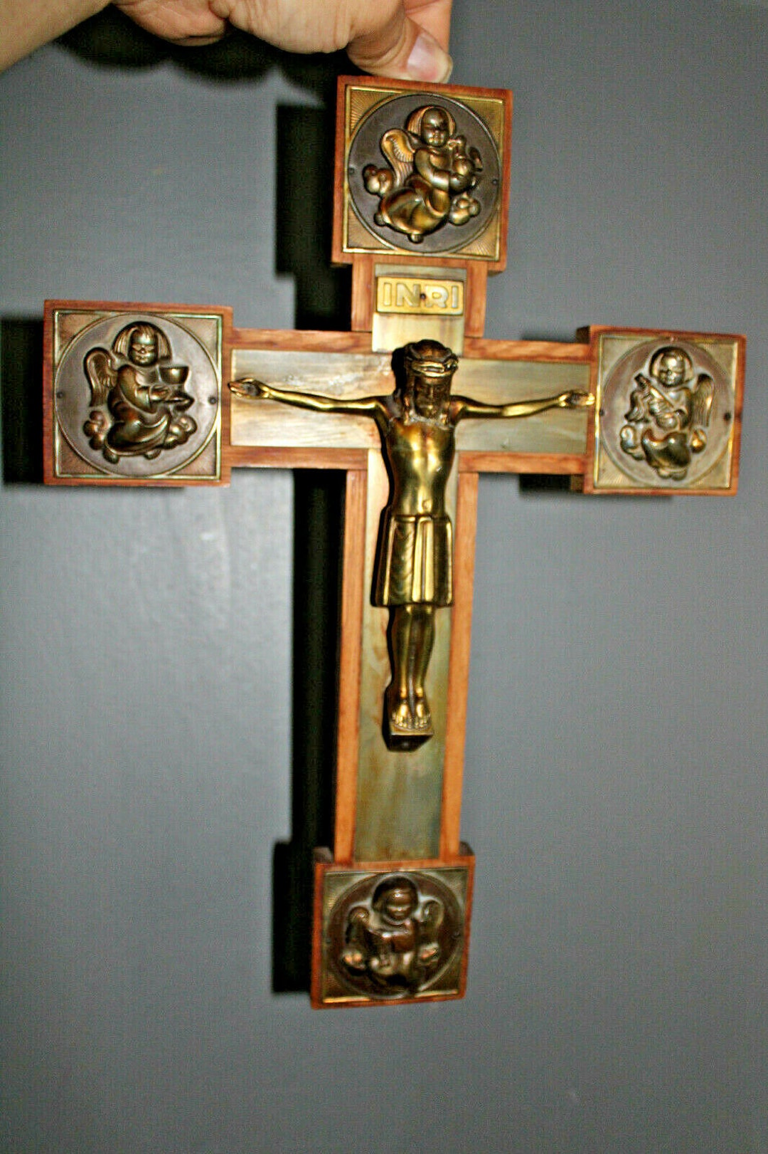 Vintage French Crucifix Wood Metal Angels 1960s - Etsy