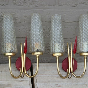 Pair mid century retro 1950 maison lunel wall lights sconces glass shades