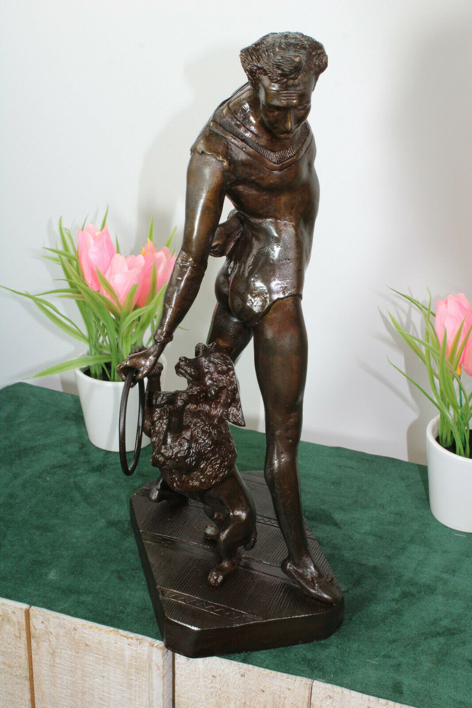 Vintage Bronze Art Deco Statue Dog Trainer Figurine After Etsy
