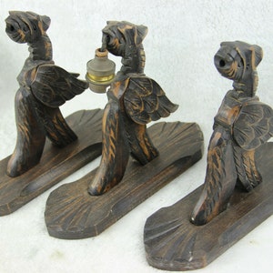 Set 3 wood carved french dragon gothic wall lights sconces 1960