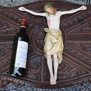 Antique large chalk corpus jesus christ for wall hanging crucifix