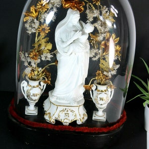 Antique victorian globe dome vieux paris porcelain madonna vases rare religious