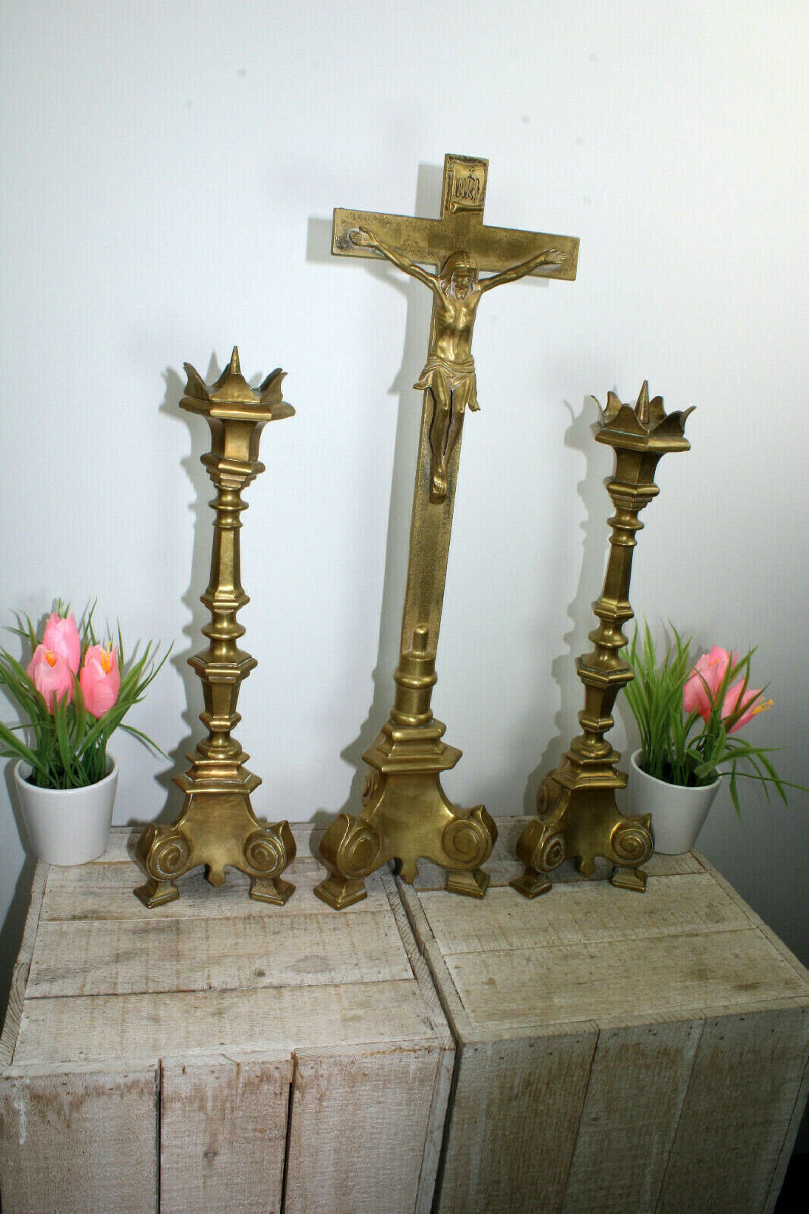 Antique french bronze church altar religious candle holder Etsy