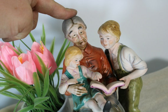 Vtg Capodimonte Grandma Figure Reading 7.5'' X 7.5'' X 9.5