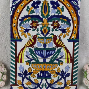Vintage tiles panel art nouveau floral birds parrot decor  n1