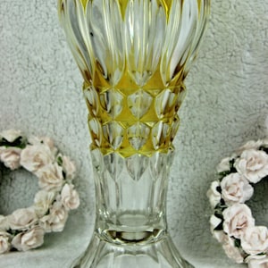 Vintage bohemia czech crystal glass yellow clear cut vase 1950