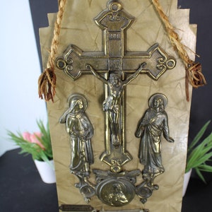 Antique wall holy water font crucifix wall plaque panel religious