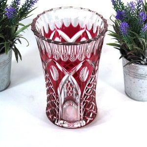 Val saint lambert crystal cranberry cut glass vase 1950s