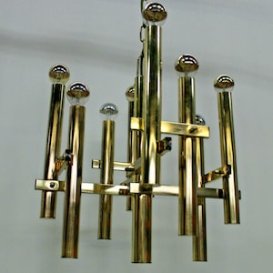 Mid century hollywood regency sciolari tubes brass chandelier for massive 1970