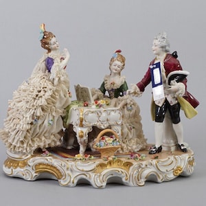 Large german unterweissbach marked porcelain group statue concert